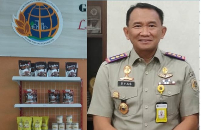 
 Produk UMKM dan Kepala Kantor Pertanahan Kabupaten Bogor, Yan Septedyas. [Foto: Istimewa]